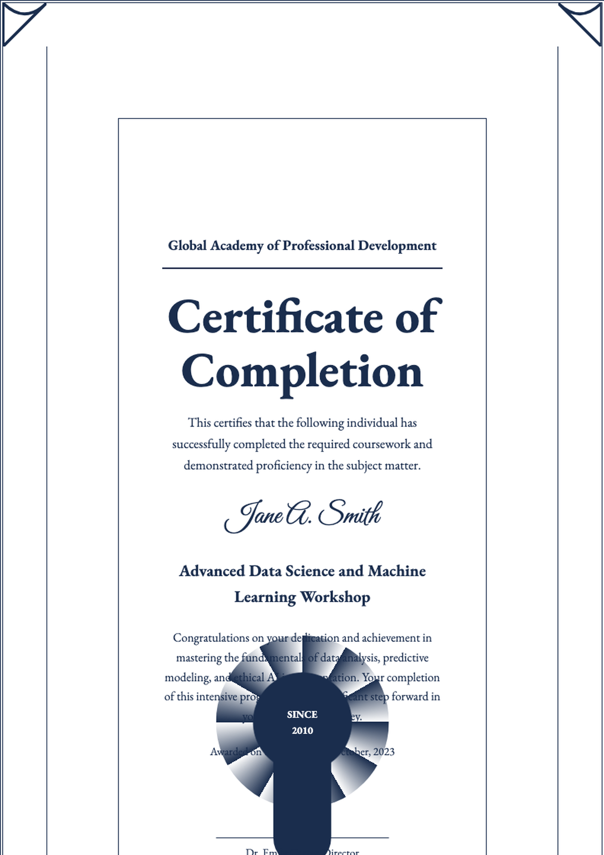 Elegant certificate of completion template with decorative border and seal_variant_1